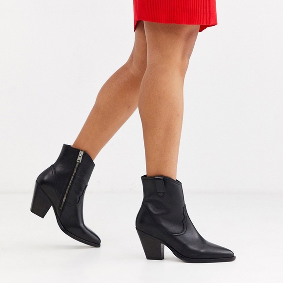 New Allsaints Rolene Western Boots 9 Black Ankle - Picture 1 of 8